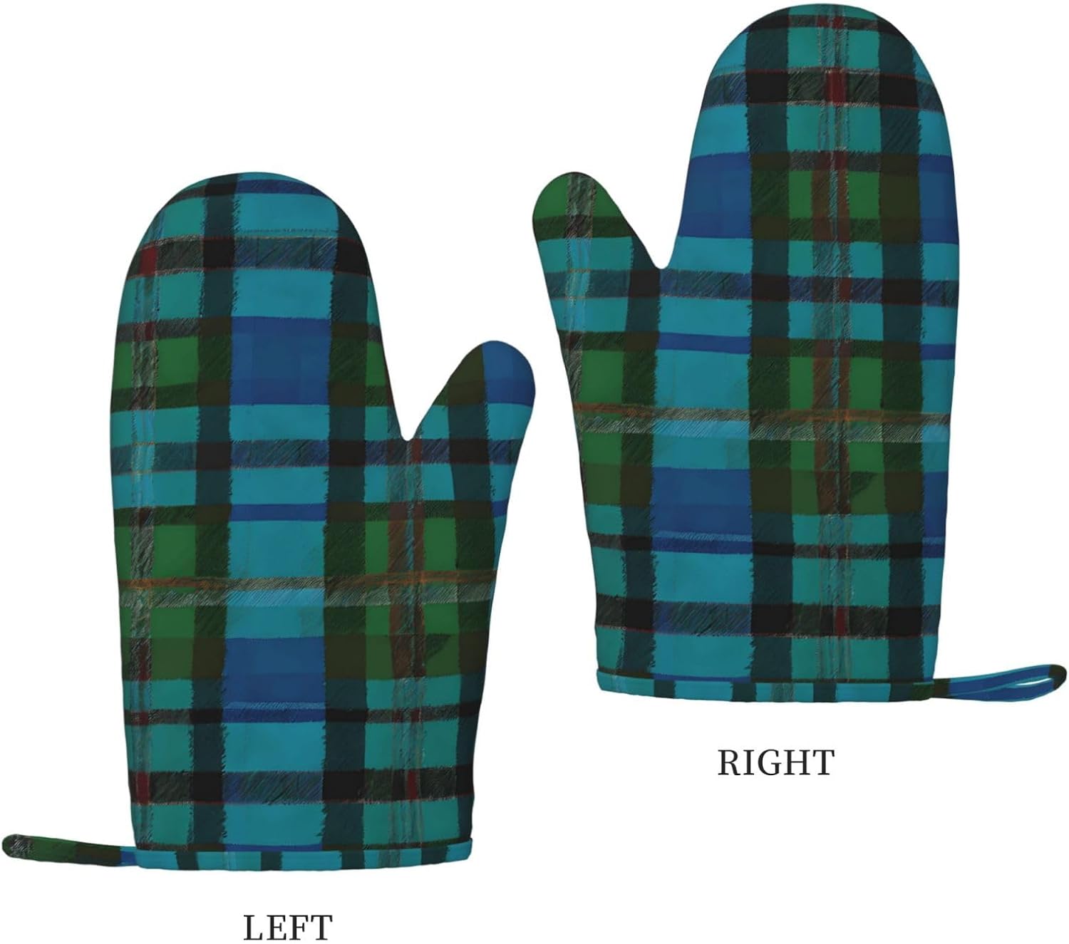 Blue and Green Scottish Tartan Oven Mitts and Pot Holders Set of 4 Heat Resistant Kitchen Gloves with Silicone Palm Hot Pads for Baking Cooking Grilling BBQ