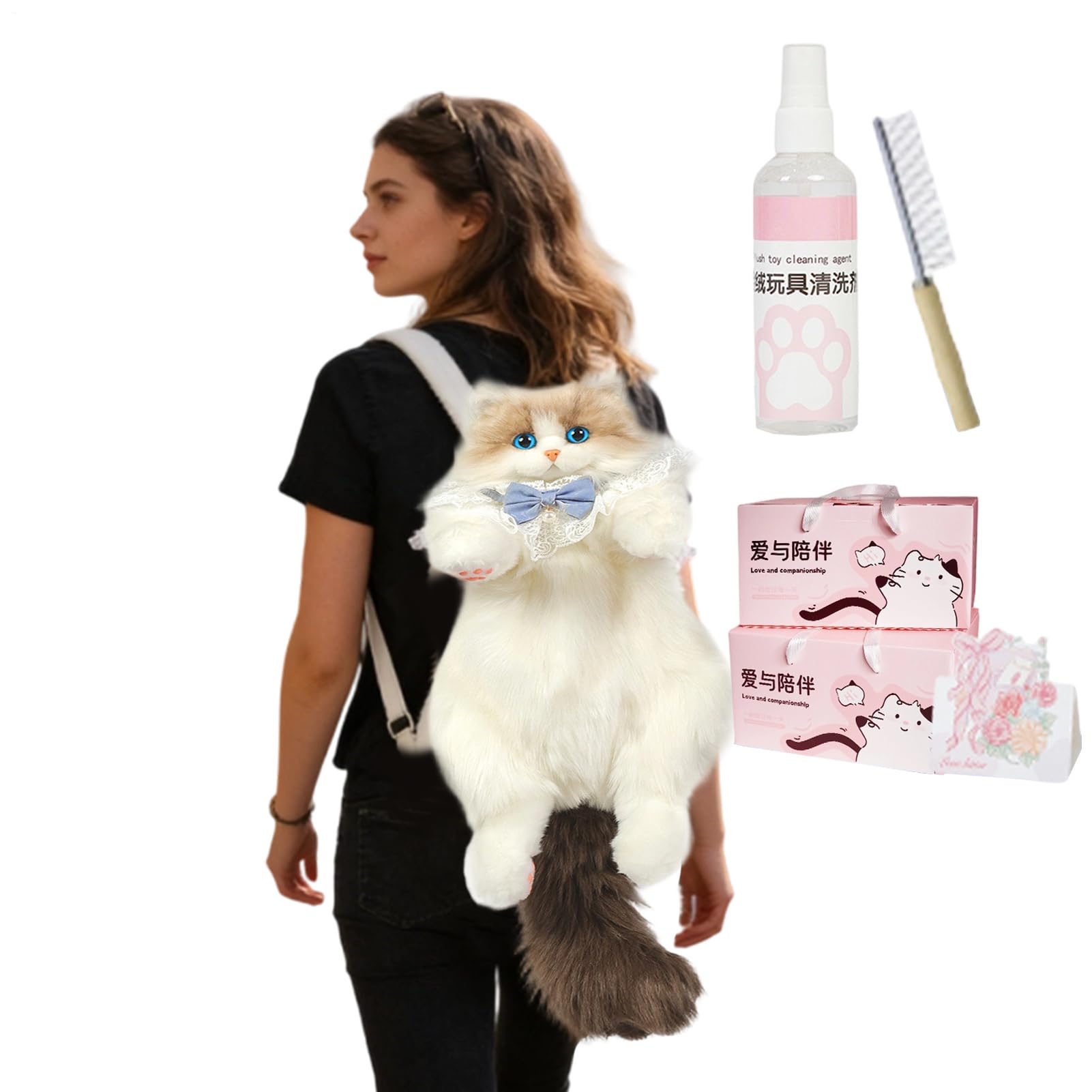 Śliczny Plecak Pluszowa Torba z Dużą Pojemnością | Plecak-Zabawka z Kotkiem Do Szkoły, na Studia, do Pracy, na Wakacje, na Wycieczki, Codzienne Dojazdy, na Zakupy, w Podróż