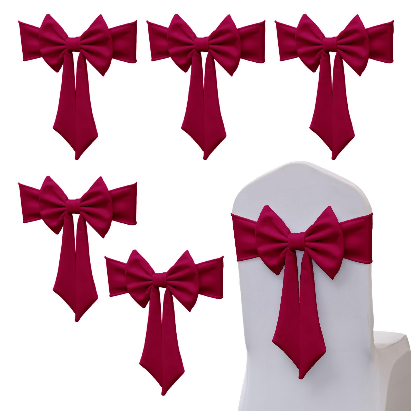 Tissting 6 Pcs Chair Sashes Bows Burgundy Decorative Chair Bow Spandex — image 1