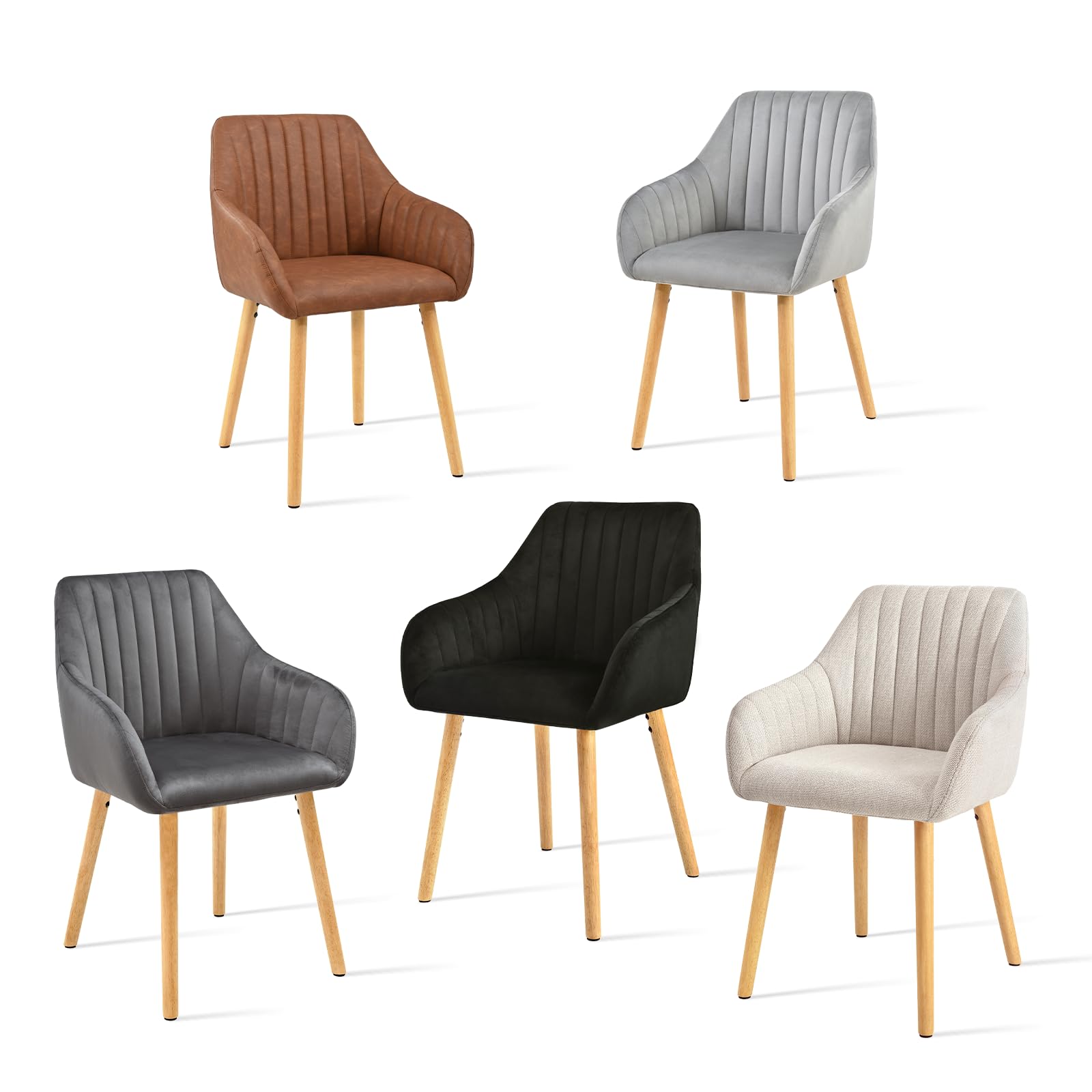 Lot de 4 Chaises Fauteuil Salle à Manger Chaises Beige avec Accoudoirs rembourrée en Polyester avec Pieds en Bois pour Salon Cuisine et Bureau