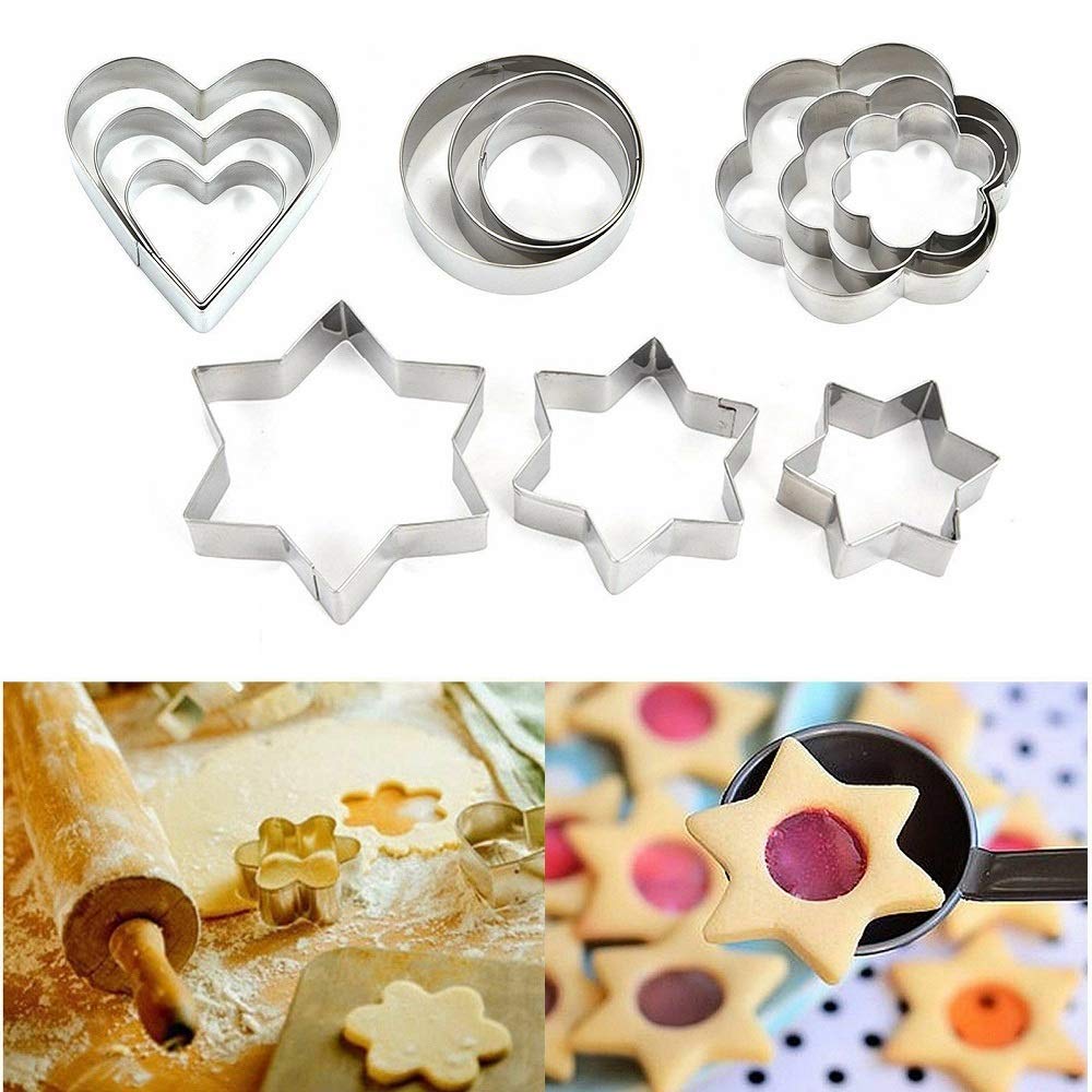 Home Brilliant Cookie Cutter Set, Pastry Fruit Molds Stainless Steel Heart Flower Round Star Biscuit Mold Fondant Cutting Cutters, Baking Tools, 4 Different Shapes and 3 Sizes - 12 Pcs 3