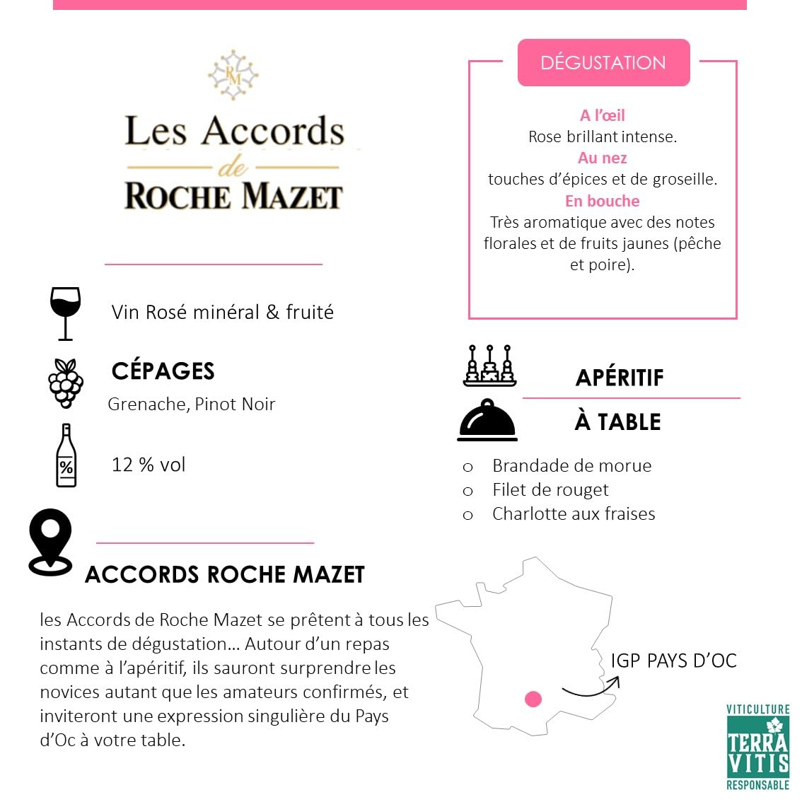 Les Accords de Roche Mazet - Garnacha Pinot Noir - IGP Pays d'Oc - Vino Rosado - Terra Vitis - 6 botellas x 75 cl