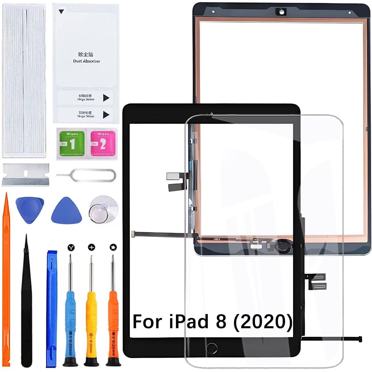 Ecran Tactile pour iPad 8 10.2 2020 A2428 Noir avec Bouton d'accueil | Aucun LCD,avec kit de réparation,remplacement d'écran,pour Modèle：A2429 A2270 A2430
