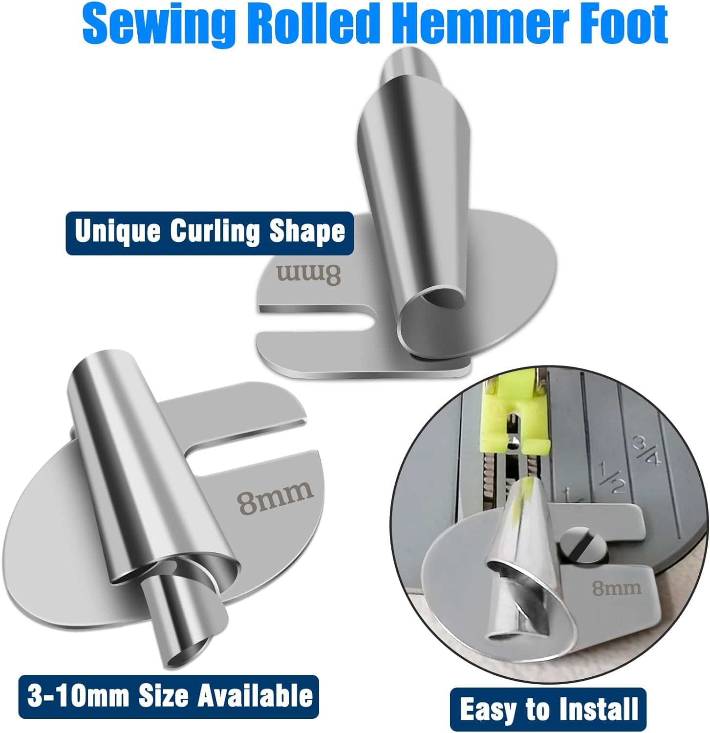 Nähmaschinen Zubehör Rollsaumfuß,8 Stück 3mm-10mm Universal-Nähfuß Für Rollsäumer Nähen Rolled Saum Presser Fuß Edelstahl Rollsaumfuss Für Nähmaschine