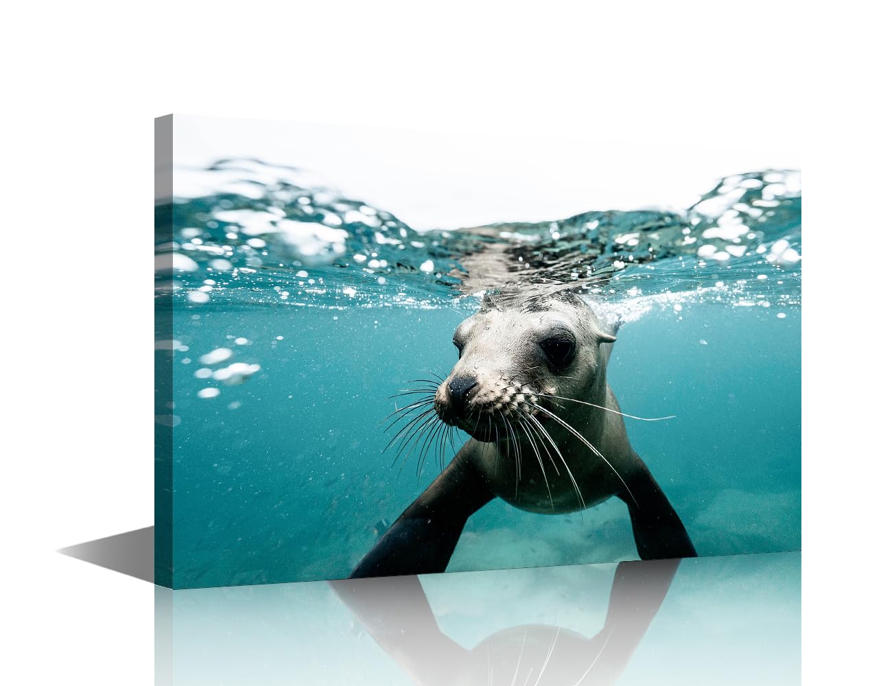 TISHIRON 1 Piece Modern Wall Art Ocean Animals Abstract Picture Sea lions Contemporary Artwork Print On Canvas Ocean Theme Bedroom Wall Art Pictures for Living Room Framed Ready to Hang, 36x24in