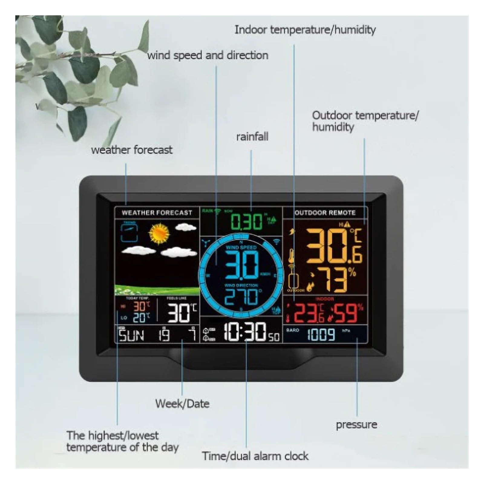 FJ3390A Multifunction Professional Digital Weather Station Wireless Forecast Clock Temperature Wind Speed Rain Detection