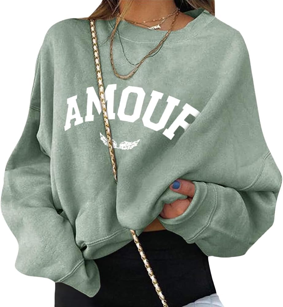 ORANDESIGNE Femme Lettre Imprimé Sweatshirts Oversized Pull À Manches