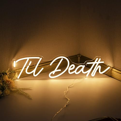 Miniatura 2 de SYLHOME Letrero de luz LED grande de neón con texto en inglés "Til Death" de 24 x 5.9 pulgadas, 12 V, para boda, despedida de soltera, fiesta de