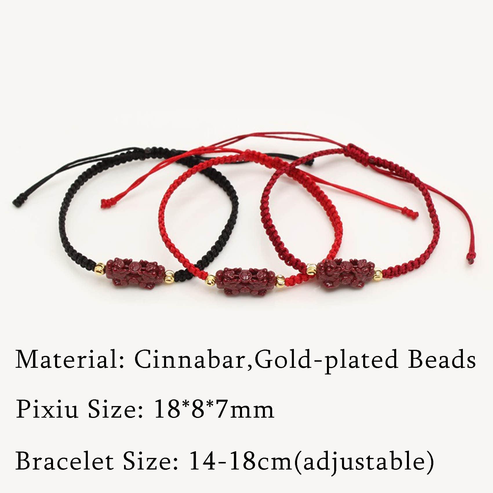 2 Pulseras Feng Shui Pulsera de Piedra de Cristal de cinabrio Natural Pulsera de Hilo Rojo Pulsera Budista Hecha a Mano de la Suerte Amuleto Vintage de Buena Suerte Ajustable, Negro