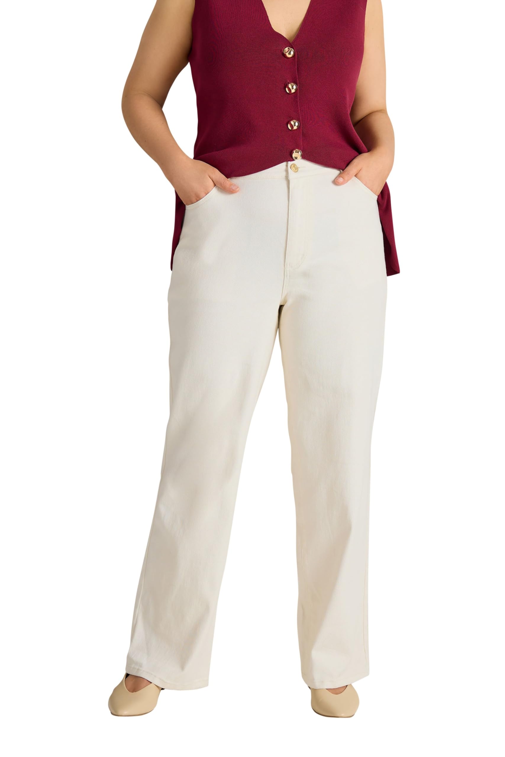 Evans Women's Ivory Curve White Premium Wide Leg Jeans - Plus Size Curve