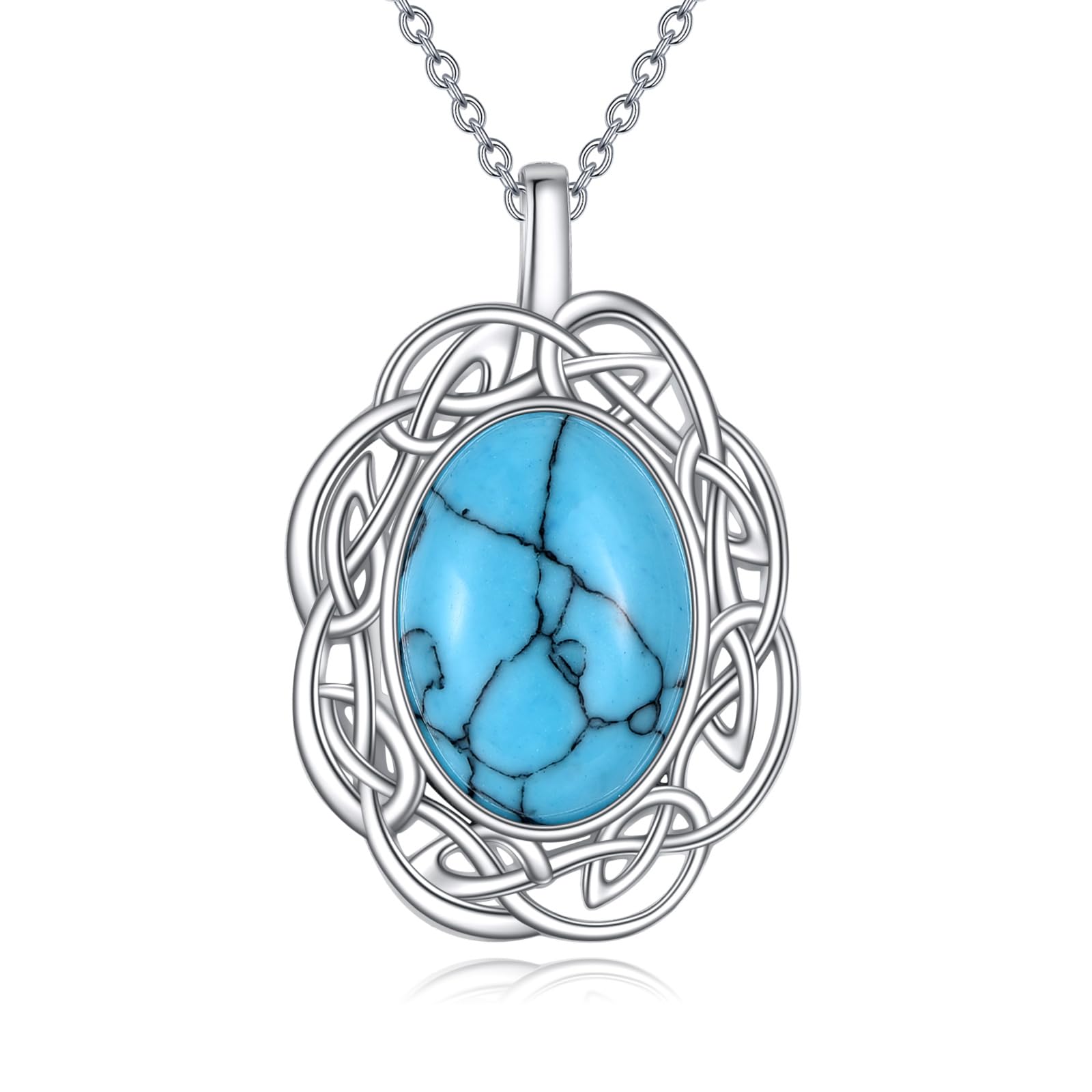 YAFEINI Keltische Natürlicher Edelstein Kette für Damen 925 Sterling Silber Mondstein/Peridot/Amethyst/Lapislazuli/Larimar/Türkise/Moosachat/Malachit Anhänger Halskette Schmuck Geschenk für Mädchen