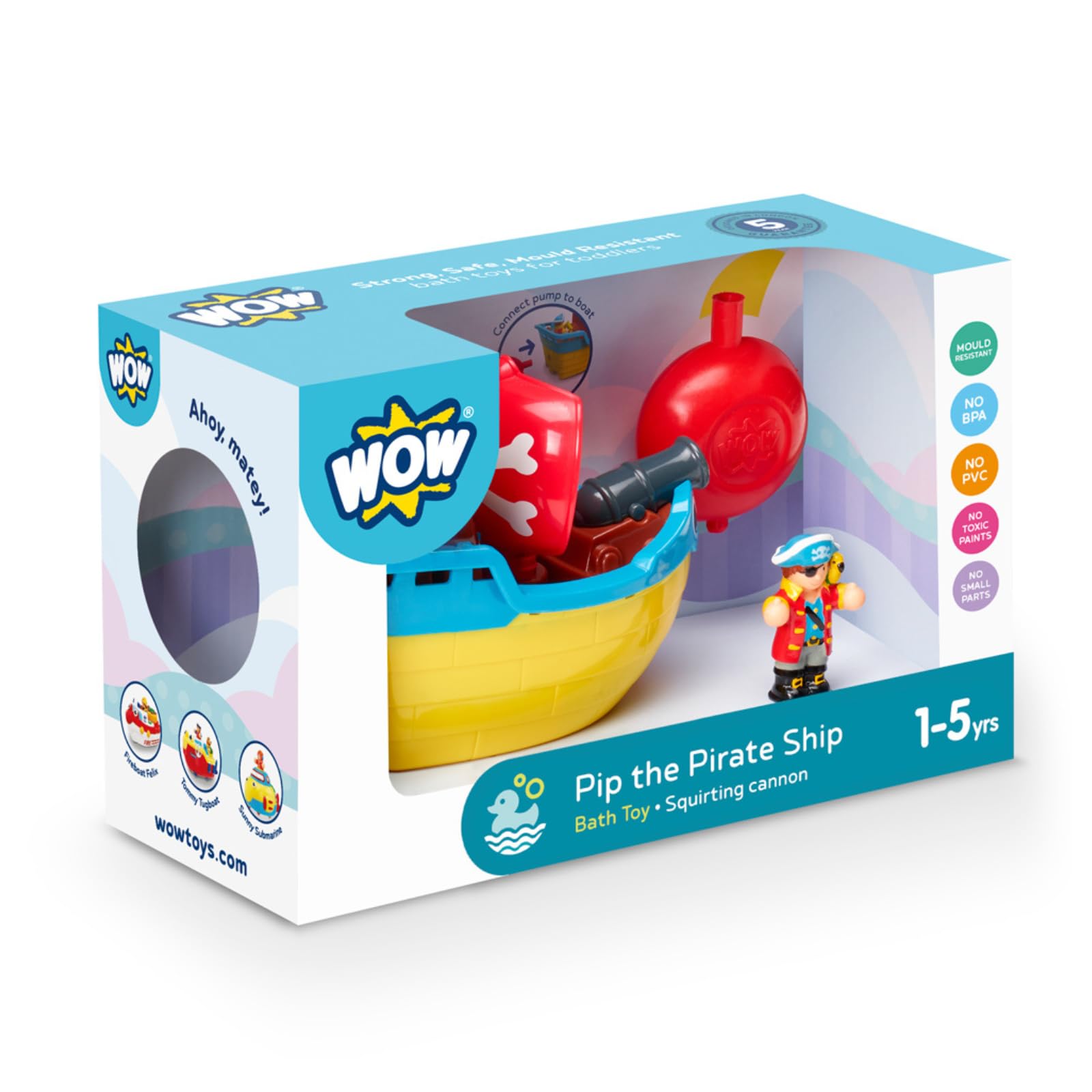 WOW Toys Pip the Pirate Ship,Blue/Yellow/Red/Brown,Small