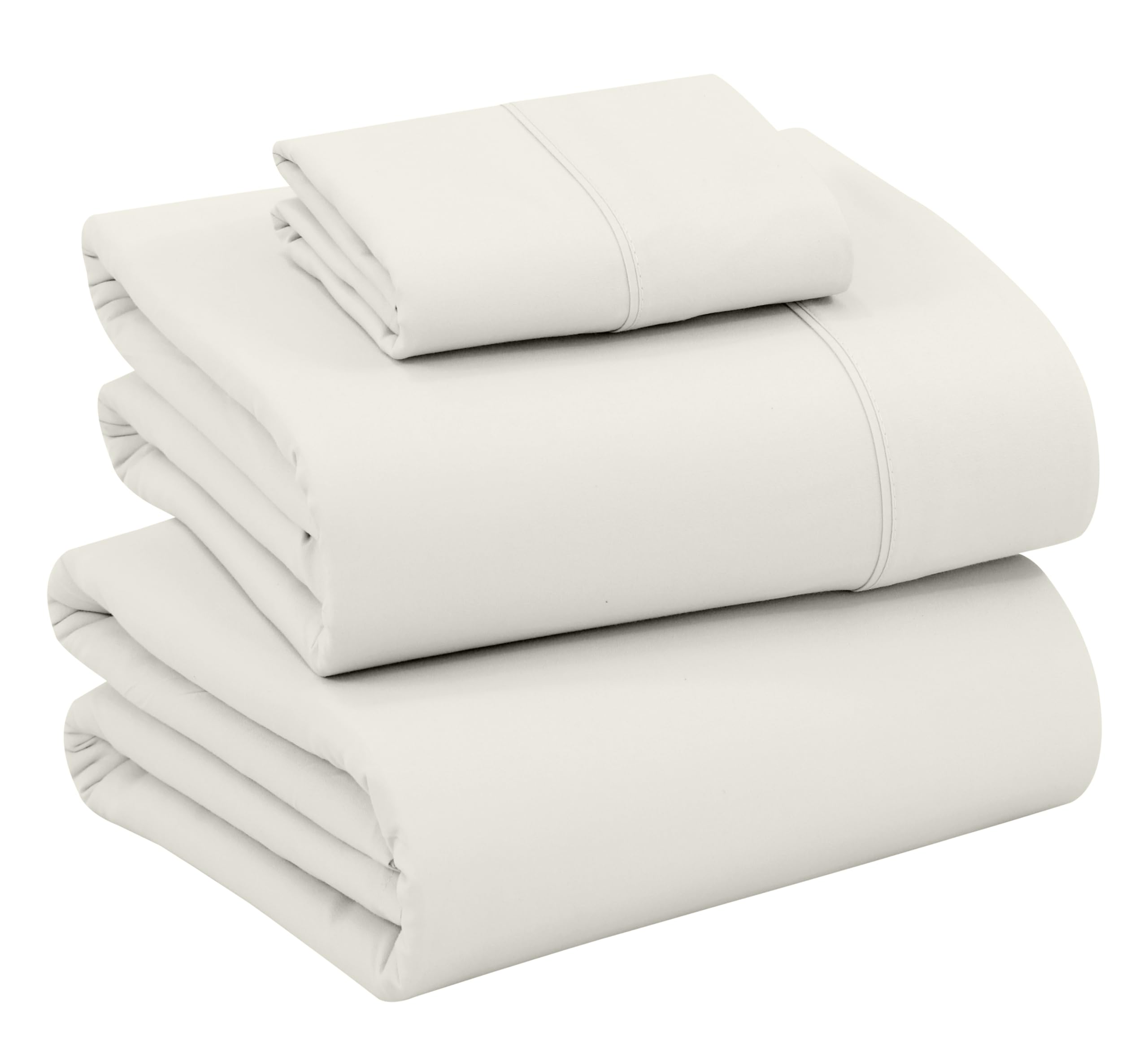 RUVANTI 100% Cotton Crispy Cooling Percale Sheets for Twin XL Size Bed - Breathable & Durable 3-Piece Set, 16 Inches Deep Pocket, Ivory