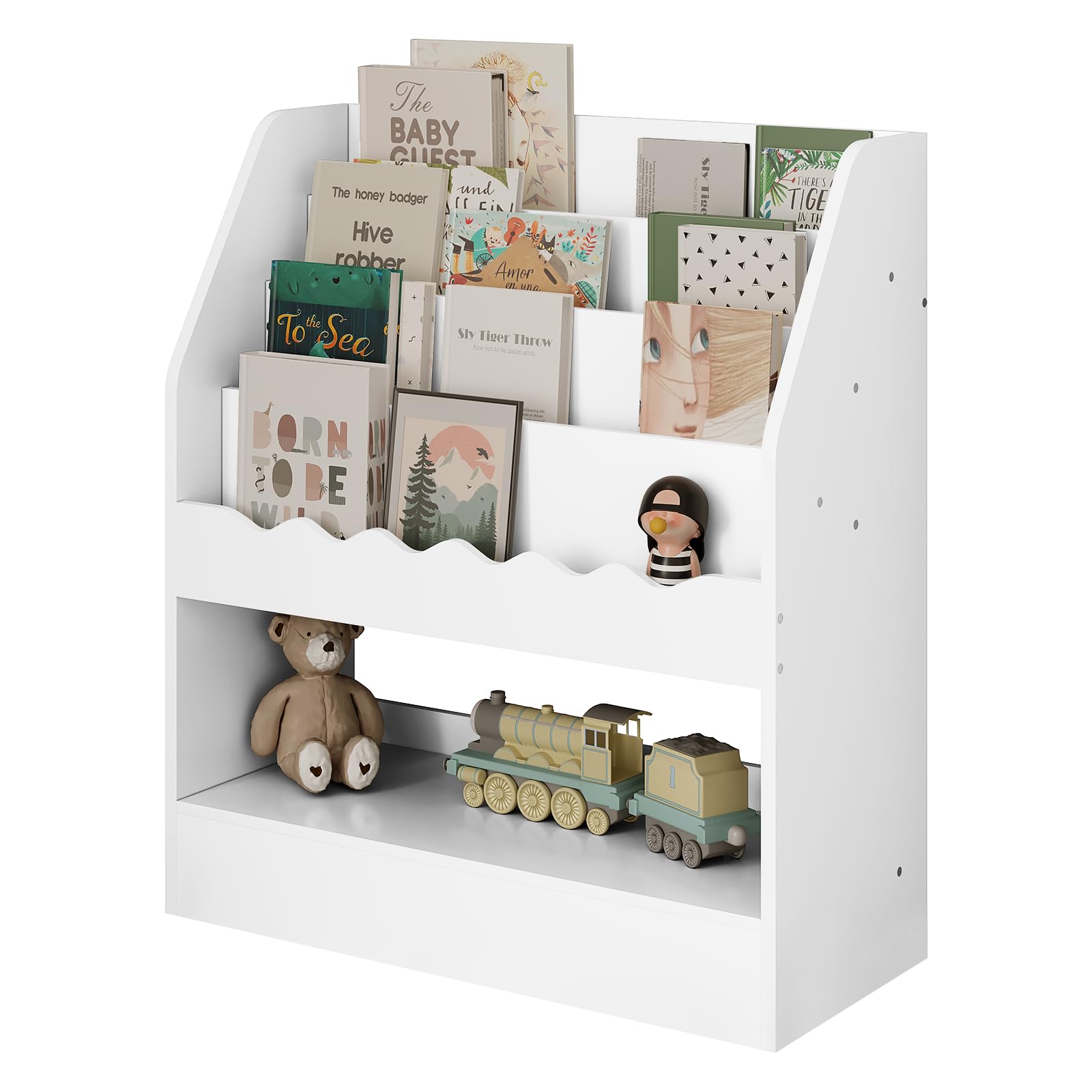 WOLTU Bibliothèque Enfant, Rangement Jouet Enfant, à 5 Niveaux, en MDF, Blanc, 70x30x80cm