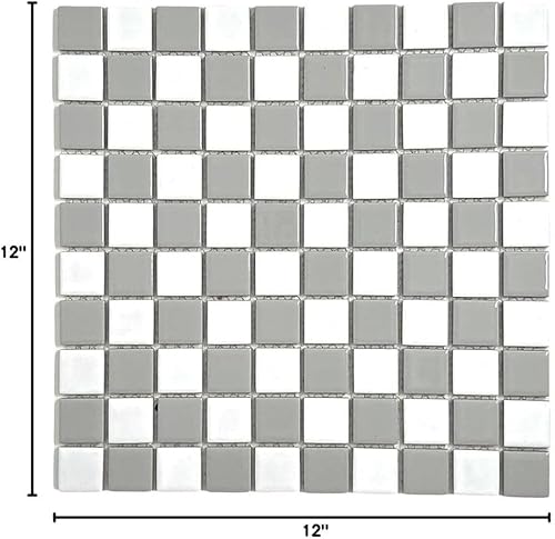 Miniatura 2 de Square Checkered Azulejos Gris y Blanco Porcelana Mosaico brillante. 118" X 118"
