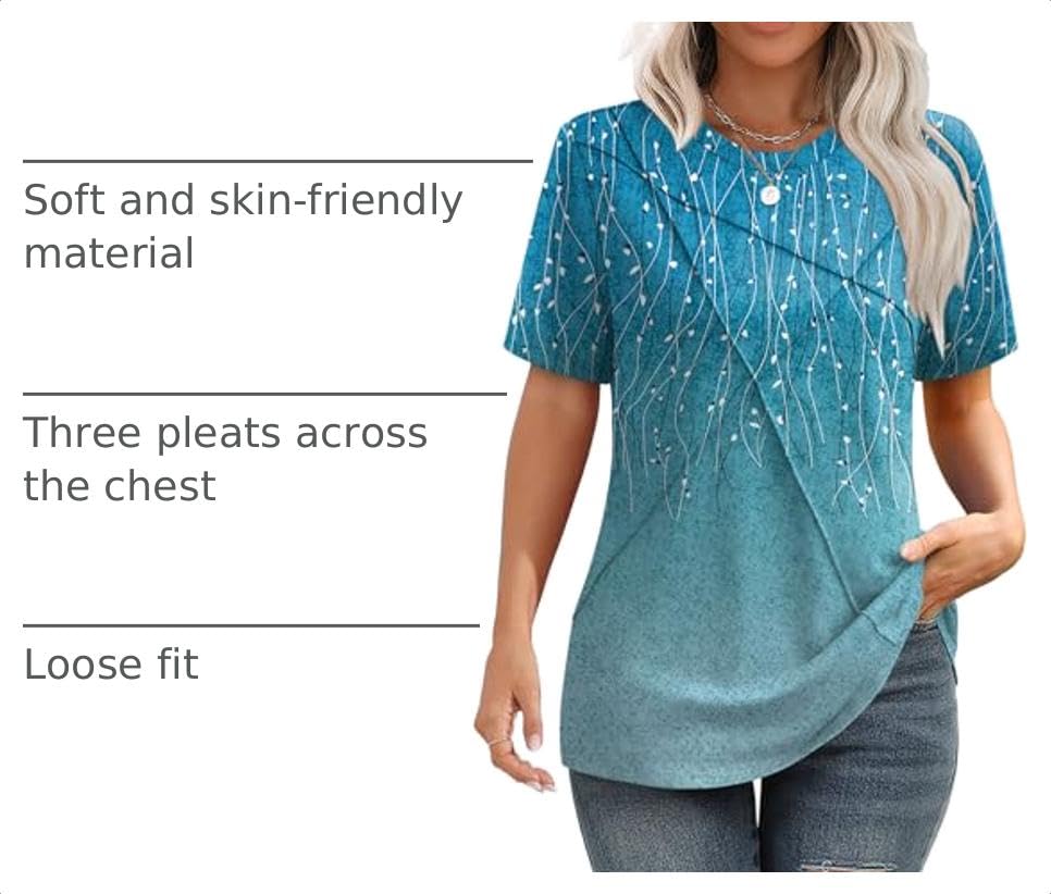 Image of XIEERDUO Womens Summer Tops 2026 Pleated Round Neck Short Sleeve Shirts Business Casual
