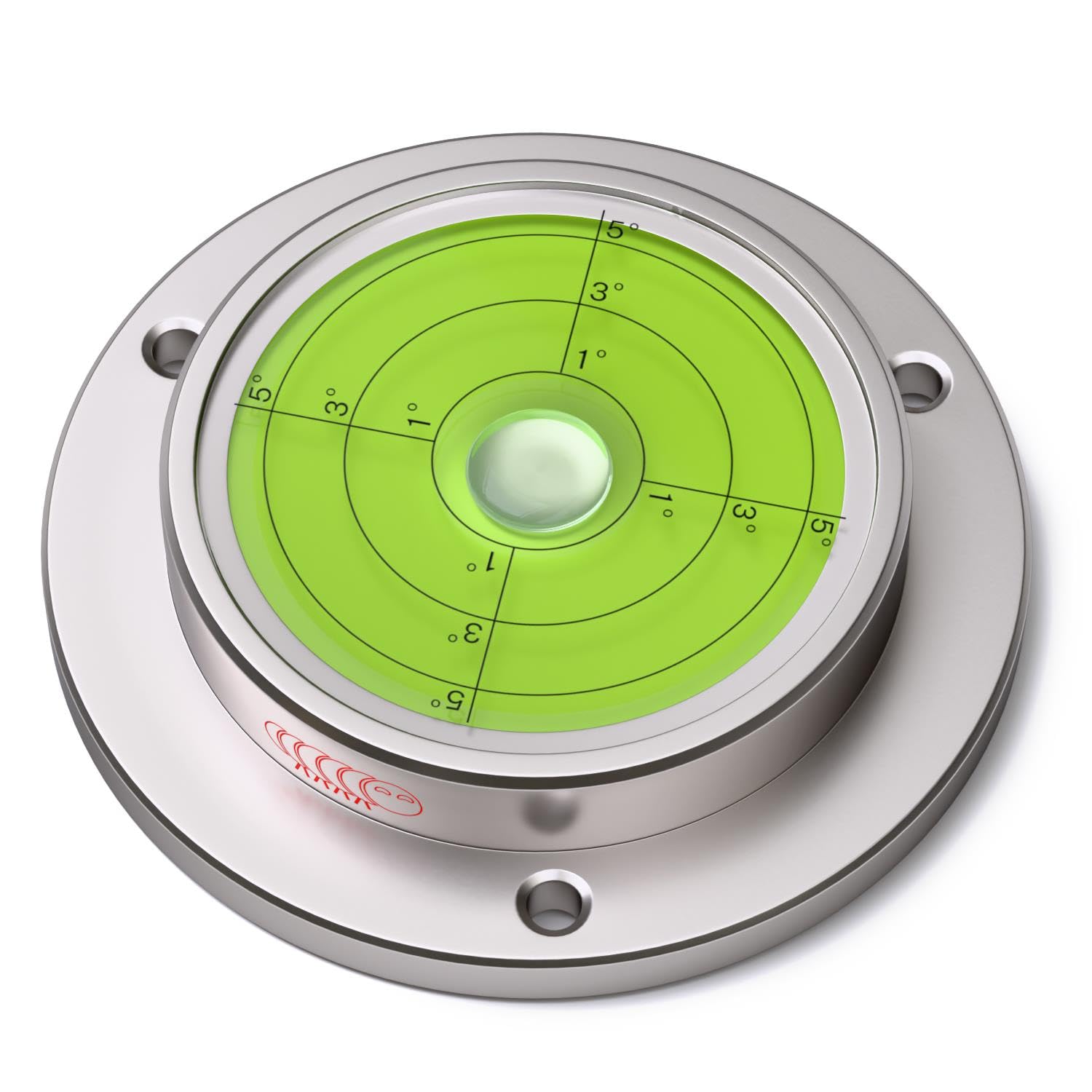 Nivel de burbuja circular metálico con brida, verde, diámetro 100mm | Nivel de burbuja circular metálico para montaje con tornillos, comprueba dos direcciones a la vez en maquinaria y equipos