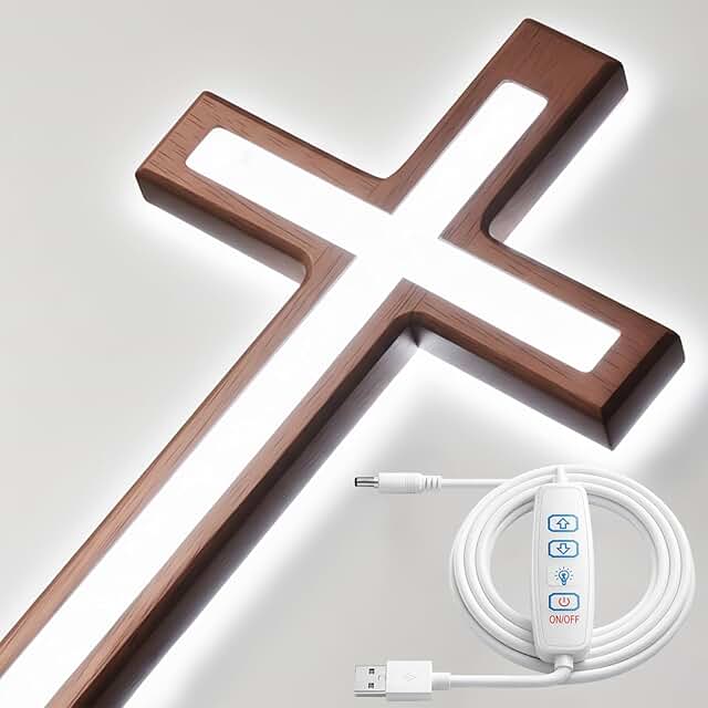 MoSavris Crucifix Wall Cross, Handmade Wood Cross with LED Light, Wall D...