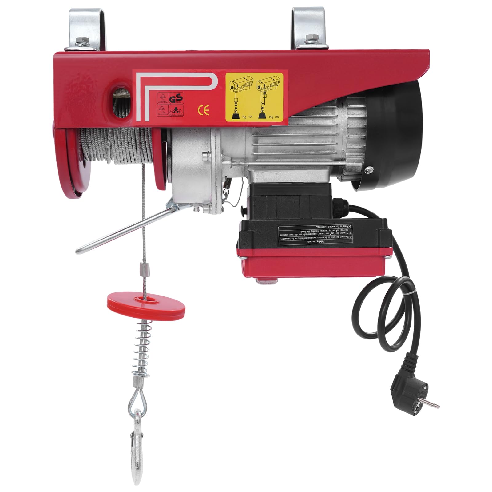Verricello elettrico 250 kg – 12 m di altezza di sollevamento, cavo elettrico con braccio girevole e telecomando radio 550 W, rivestimento elettrico sicuro per garage cantieri e magazzini (supporto