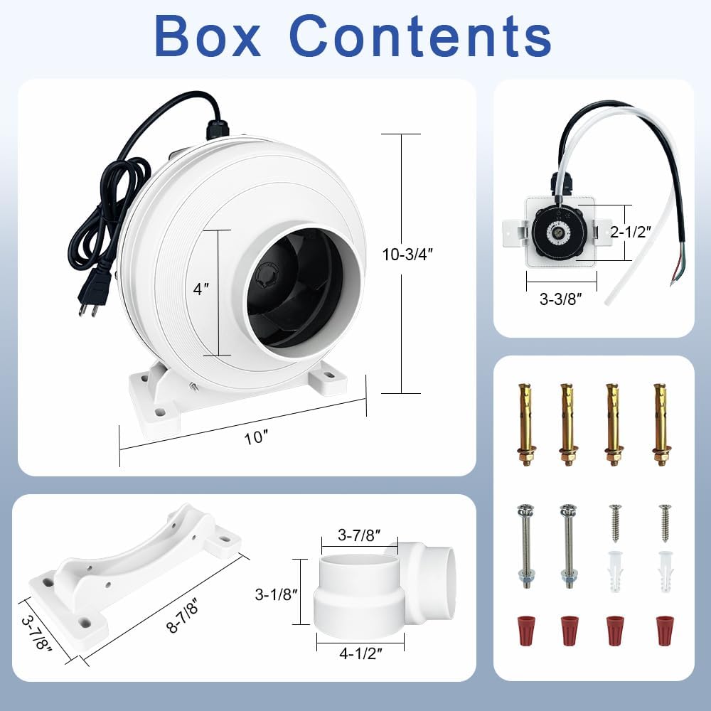 Dryer Vent Booster Fan with Pressure Switch for Automatic Activation, 4" Inline Exhaust Fan 260CFM High Air Volume, Ultra-Quiet Anti-Clog Design Efficiently Reducing Drying Time