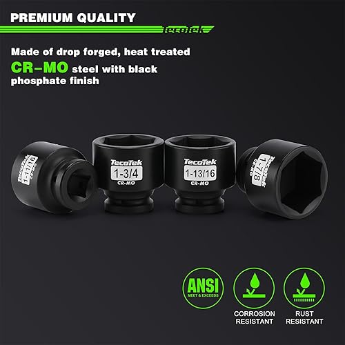 Miniatura 4 de Juego de llaves de impacto de 3/4" de 6 puntas poco profundo, surtido jumbo de 29 piezas, CR-MO, SAE, 3/4 pulgada - 2 1/2 pulgadas, estuche de