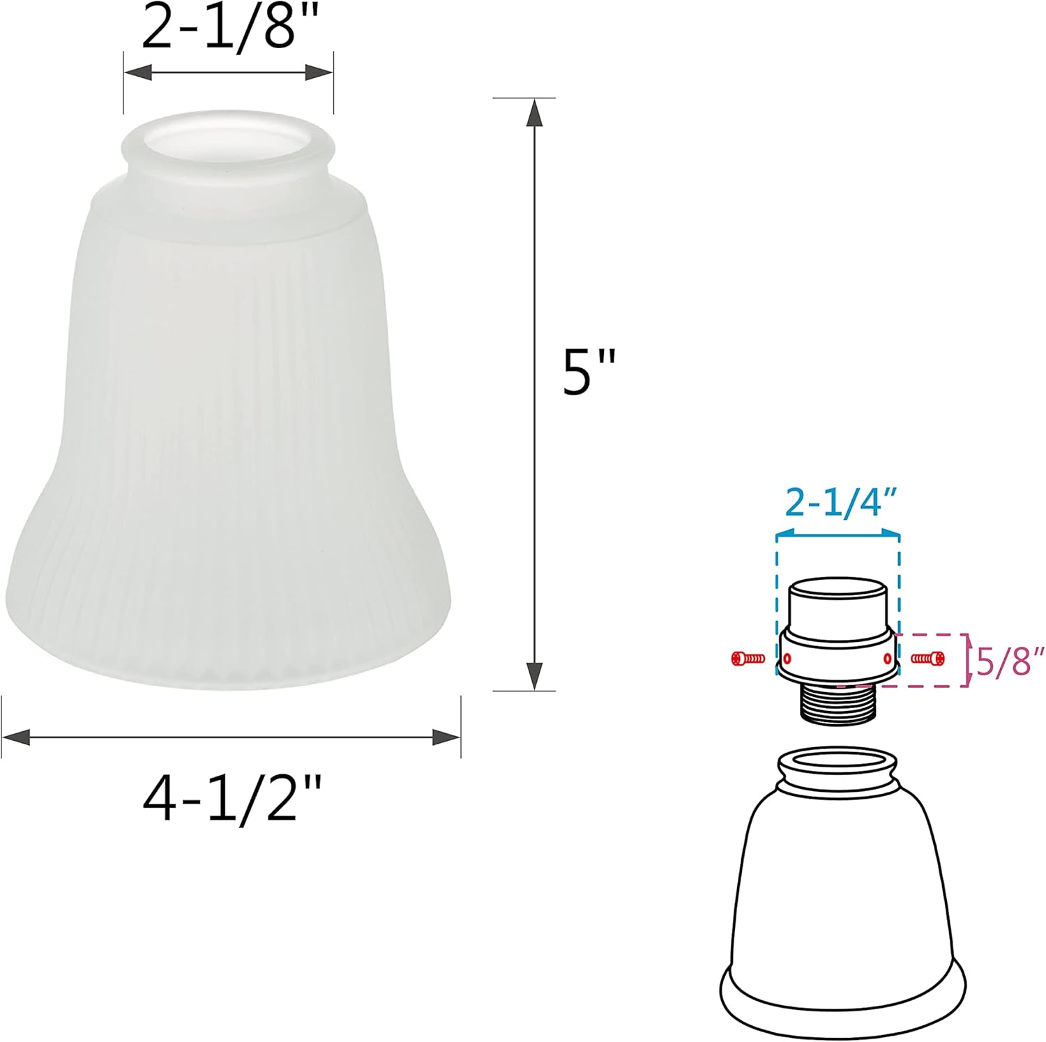 Aspen Creative 23162-4 Transitional Frosted Ceiling Fan Replacement Glass Shade, 2-1/8" Fitter, 4-1/2" Diameter x 5" Height, 4 Pack