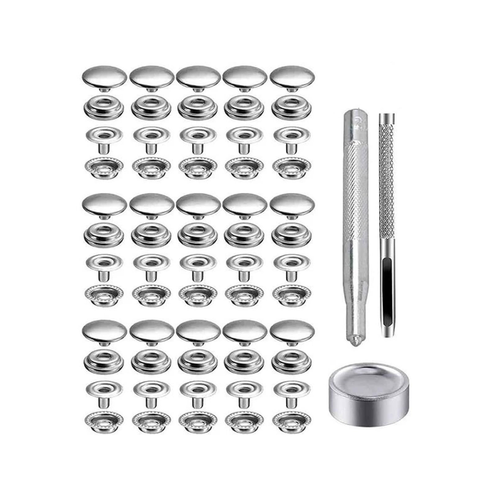 100 Uds. Kit de presión de Lona de 15mm, Cierre a presión de Calidad Naval, Botones a presión de Acero Inoxidable for Cubierta de Barco, Costura de Cuero, Ropa, Tienda