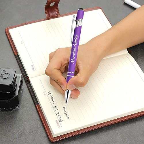 Miniatura 5 de Aolun Bolígrafo personalizado, bolígrafo grabado personalizado con lápiz capacitivo, metal suave al tacto, introduce el nombre, logotipo o mensaje,