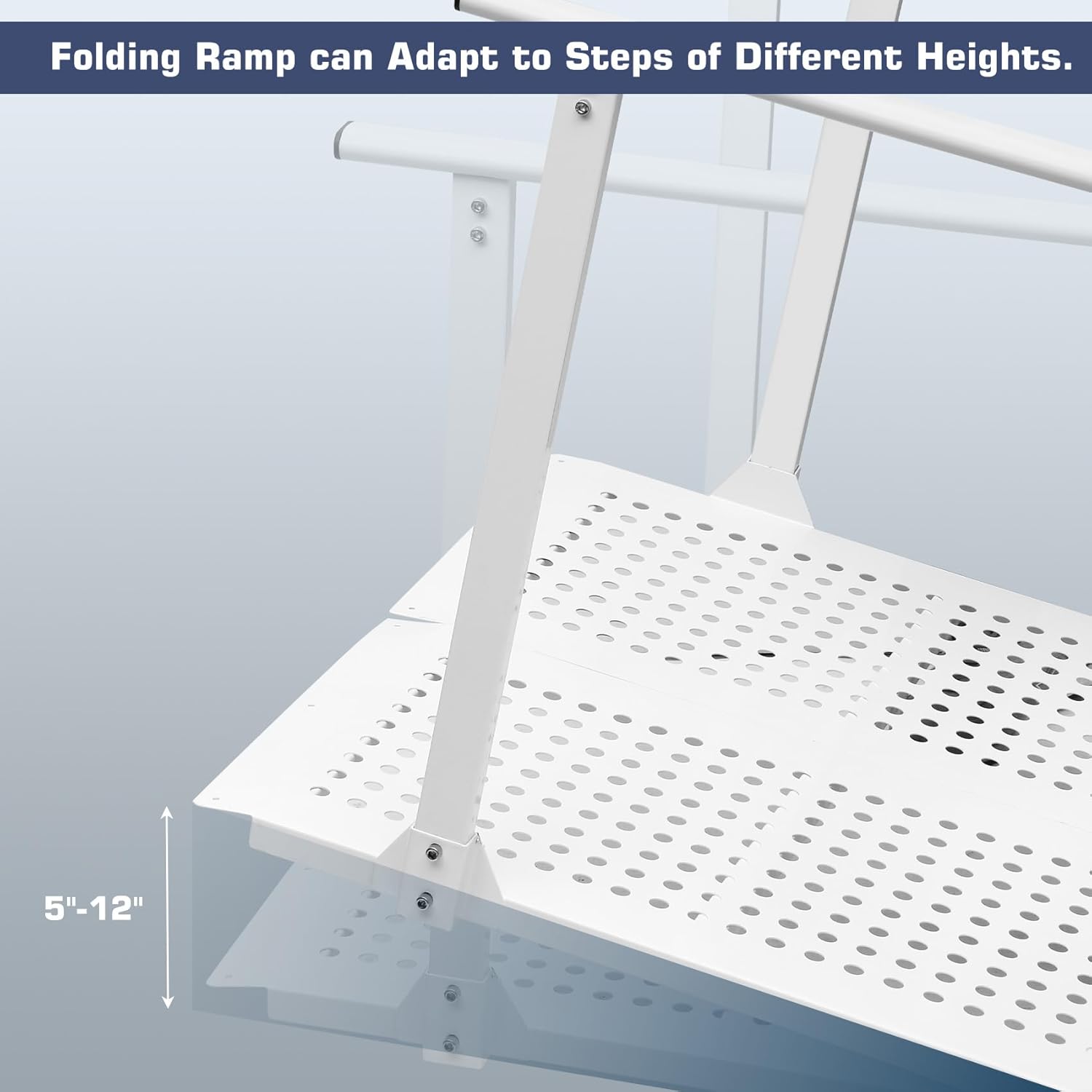 Portable Folding Wheelchair Ramp with Handrails for Home Steps Stairs Curbs, Adjustable 5-12" Rise, 600 Lbs Capacity Anti-Slip Surface Handicap Ramps for Wheelchairs, Carts, Scooter - 45 L X 34 W