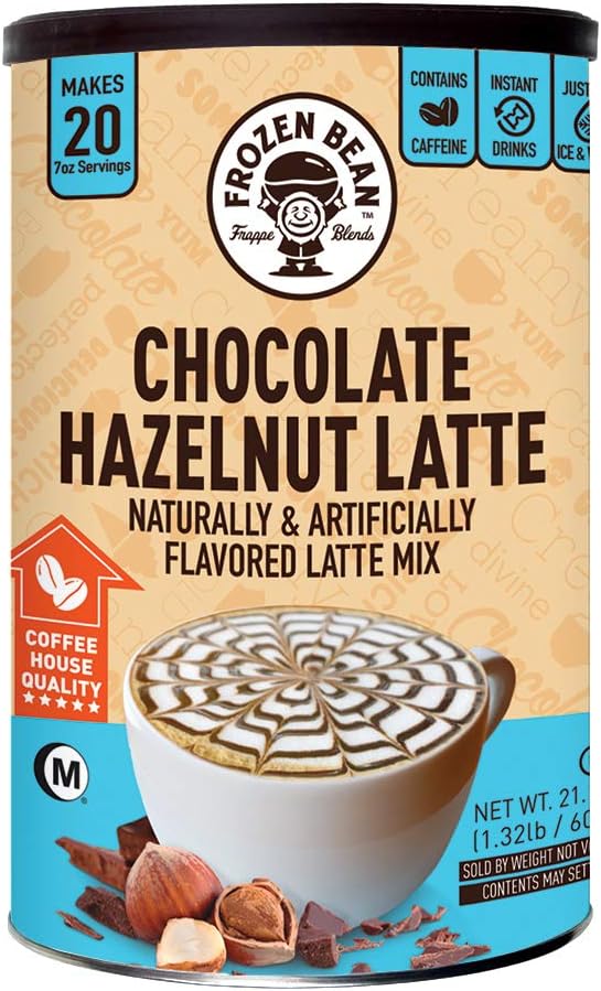 Frozen Bean, Chocolate Hazelnut Latte Deluxe Frappe Coffee Mix, 21 oz