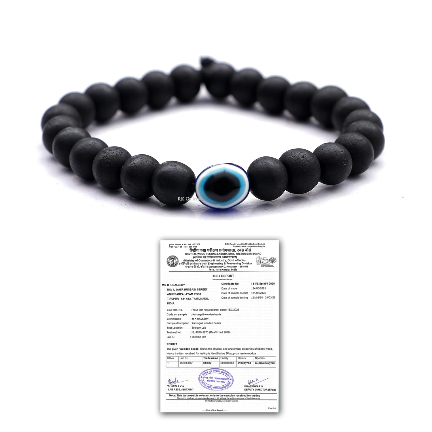 8mm Natural Unpolished Karungali Bracelet with Evil Eye | Natural Ebony Wood Black Bead Spiritual Protection & Healing Bracelet for Men & Women - 1 Piece-image-35