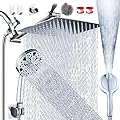 Razime 12''Rainfall Shower Head with Handheld Combo High Pressure 8+2 MODE built-in power wash, Stainless Steel Chrome Showerhead with 11'' Extension Arm Height/Angle Adjustable with Holder&60"Hose