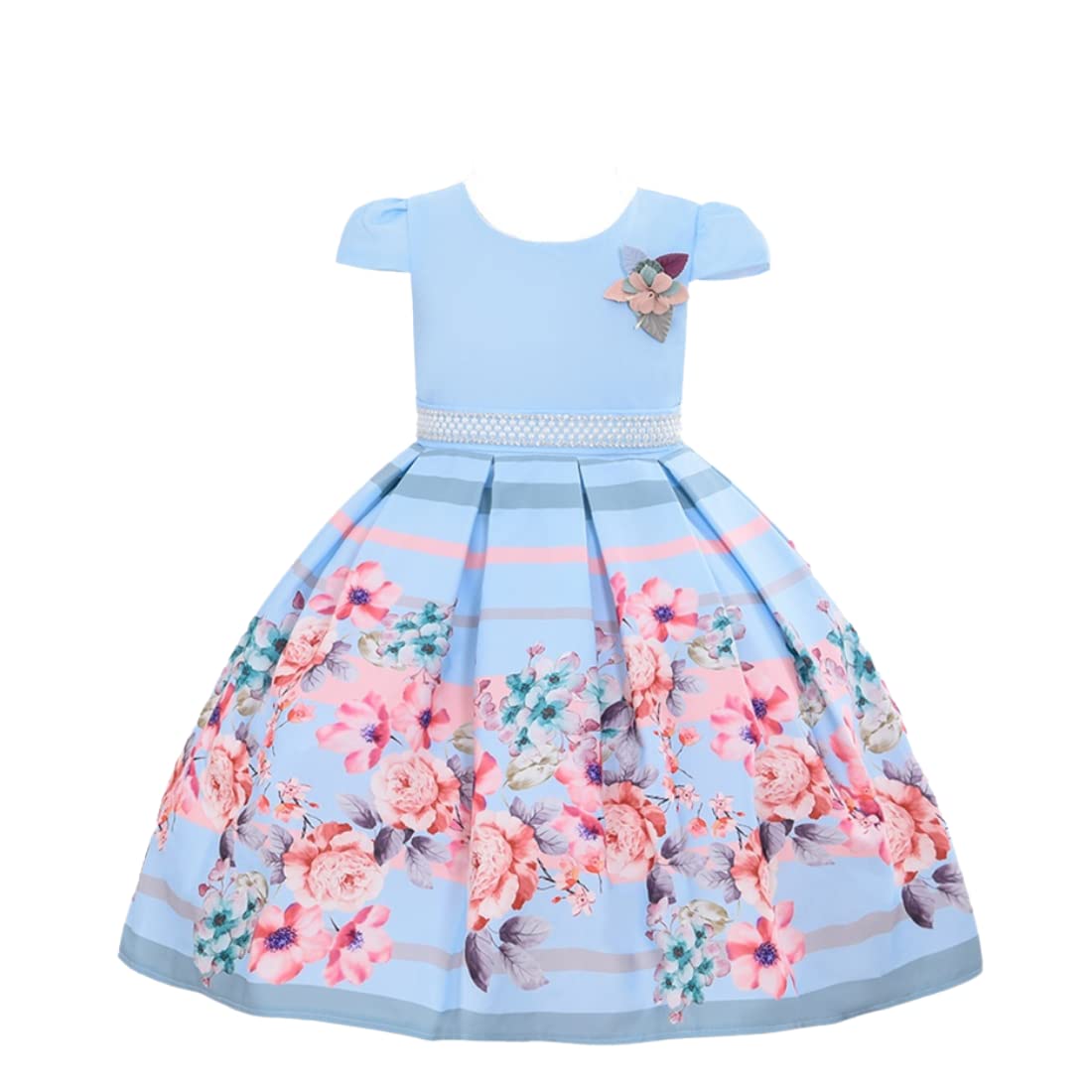 Cosplay Life Elegant Flower Dress for Girls Young Adult Fashion Bow Flower Waistline Kids Party Festival Ages 5-9 Years Old (Pink, 7yrs) — view 7
