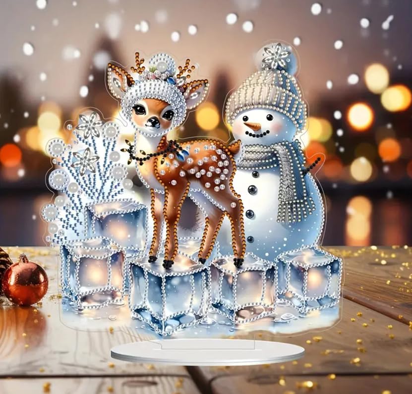 Syntego 5D DIY Diamond Painting Christmas Decoration Kit I Crystal Rhinestone Acrylic Tabletop Ornament I for Adults & Beginners I Easy to Use & Perfect for Art Lovers (Snowman and Reindeer 2) - Image 3