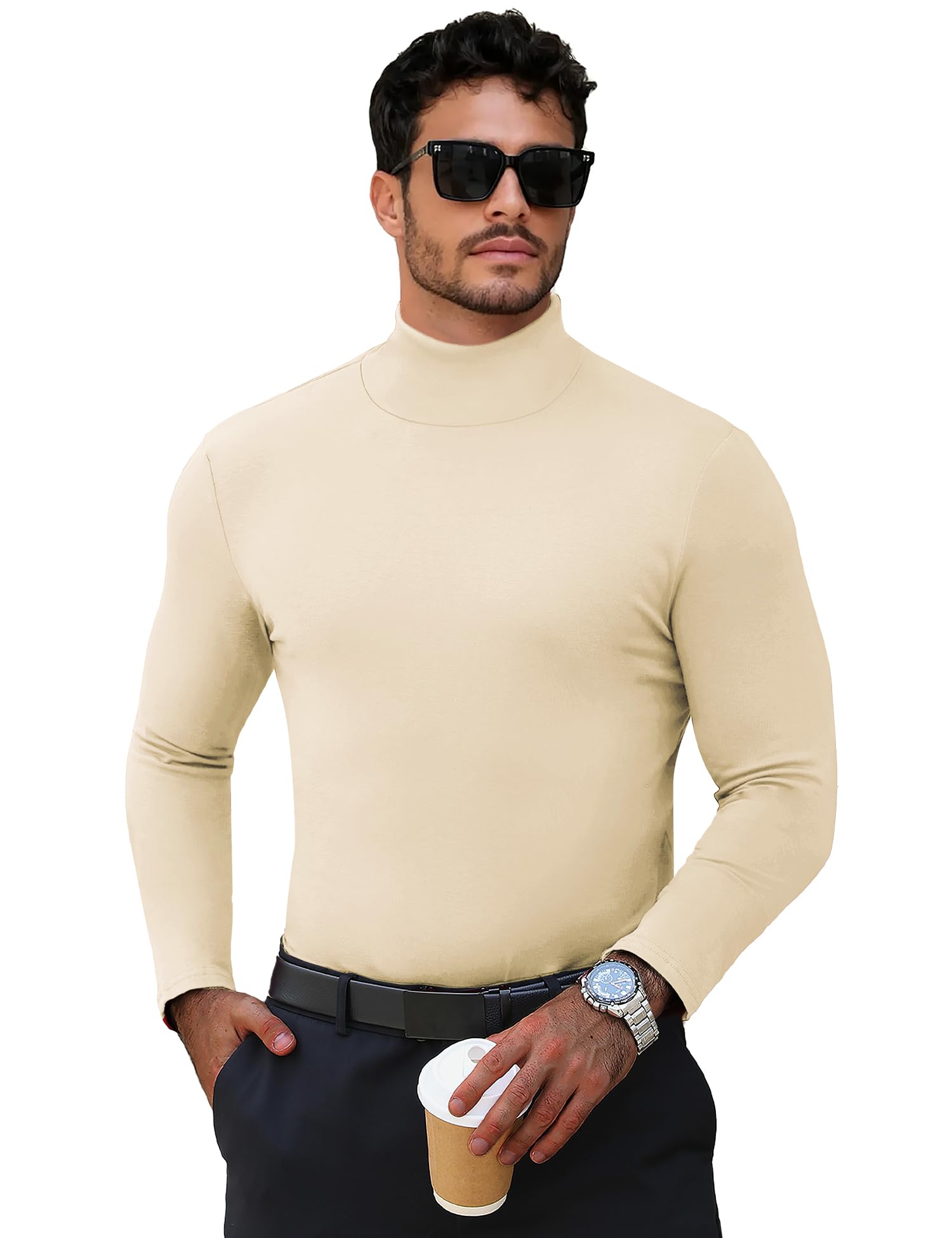 Men's Turtleneck Casual Basic High Neck Long Sleeve T Shirts Half Neck Lightweight Pullover Sweater
