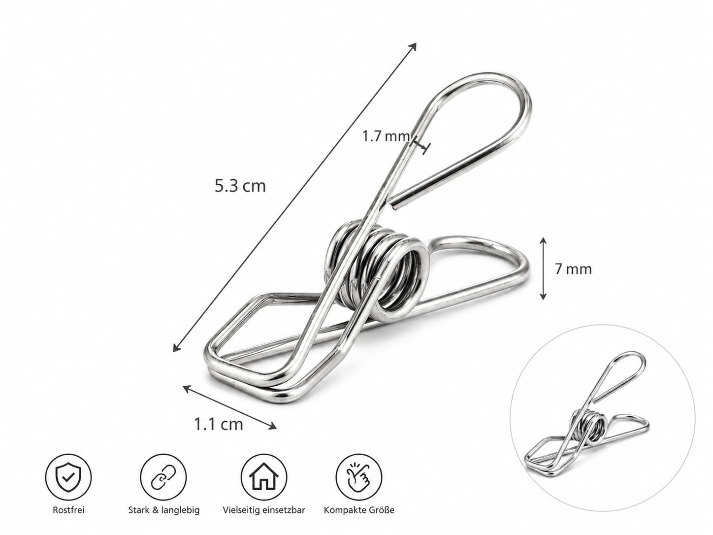 Paquete de 200 pinzas de acero inoxidable para tendederos, toallas, calcetines, camping, hogar, gastronomía, notas, clips de fijación, resistentes al viento