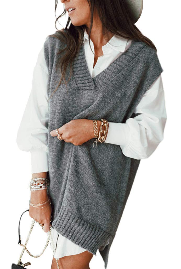 Odoukey Gilet Maglione Senza Maniche Per Donna – Girocollo In Misto Cotone, Top Larghissimo Lavorato A Maglia, Perfetto Per Tutte Le Stagioni E Occasioni