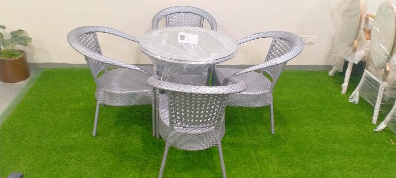 Furniture Chair Set with Table for Indoor/Outdoor Garden (Grey, Set of 4)