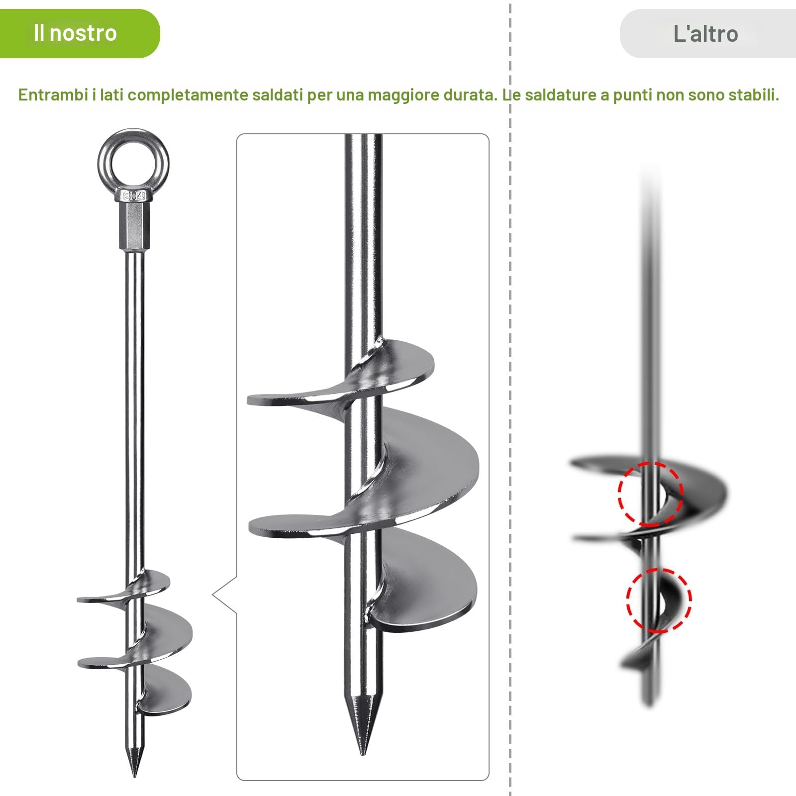 Insaga Ancoraggio a terra completamente saldato, 76,2 cm, ancoraggio a spirale per terra, resistente, set di ancoraggi per altalena, 4 pezzi, resistenti al vento, con cinghie per fissare animali,