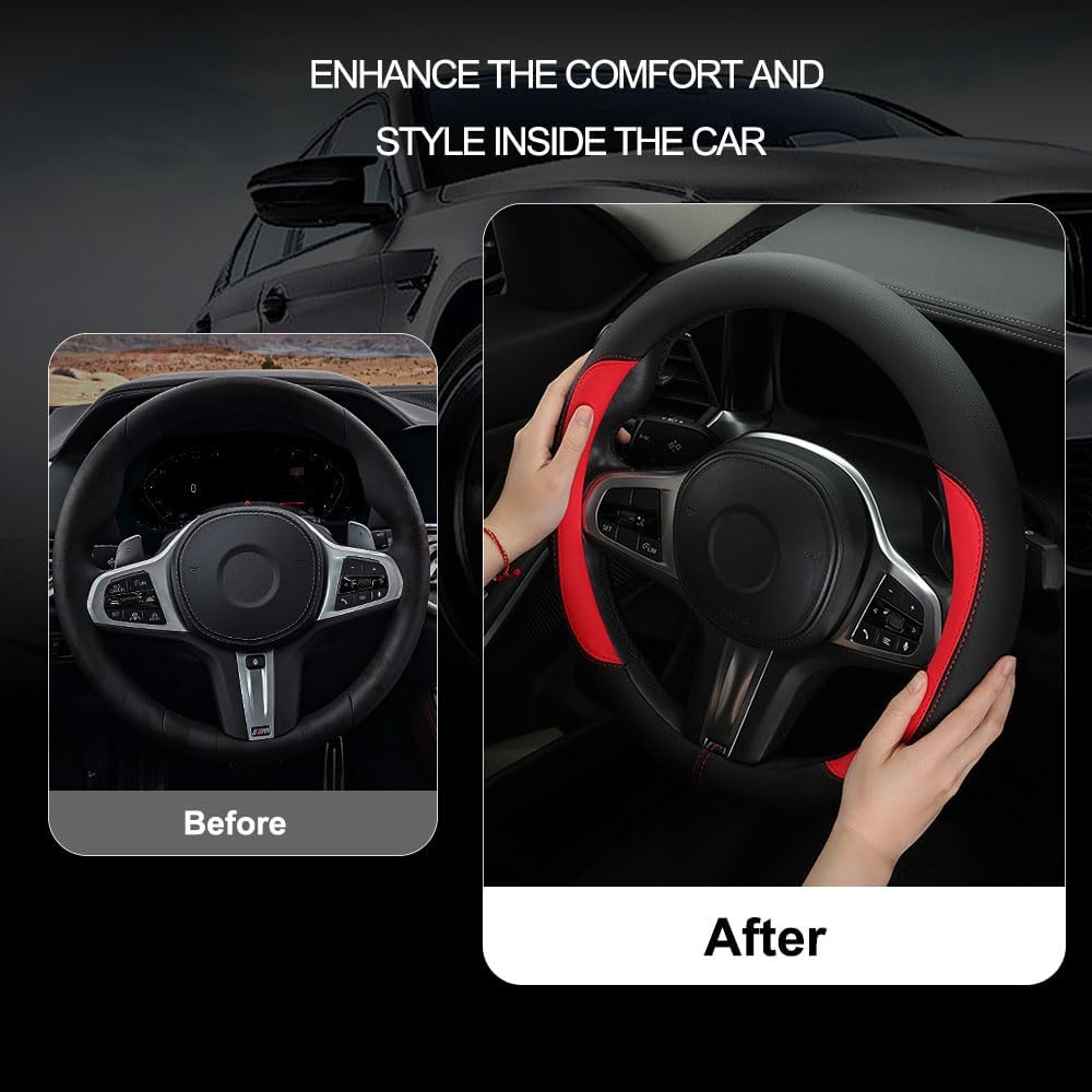 Car Steering Wheel Cover,Microfiber Leather Steering Wheel Cover Universal 14.5-15 inch, Anti-Slip Breathable Auto Wheel Cover Protector for Men Women (Black&Red) - Image 5