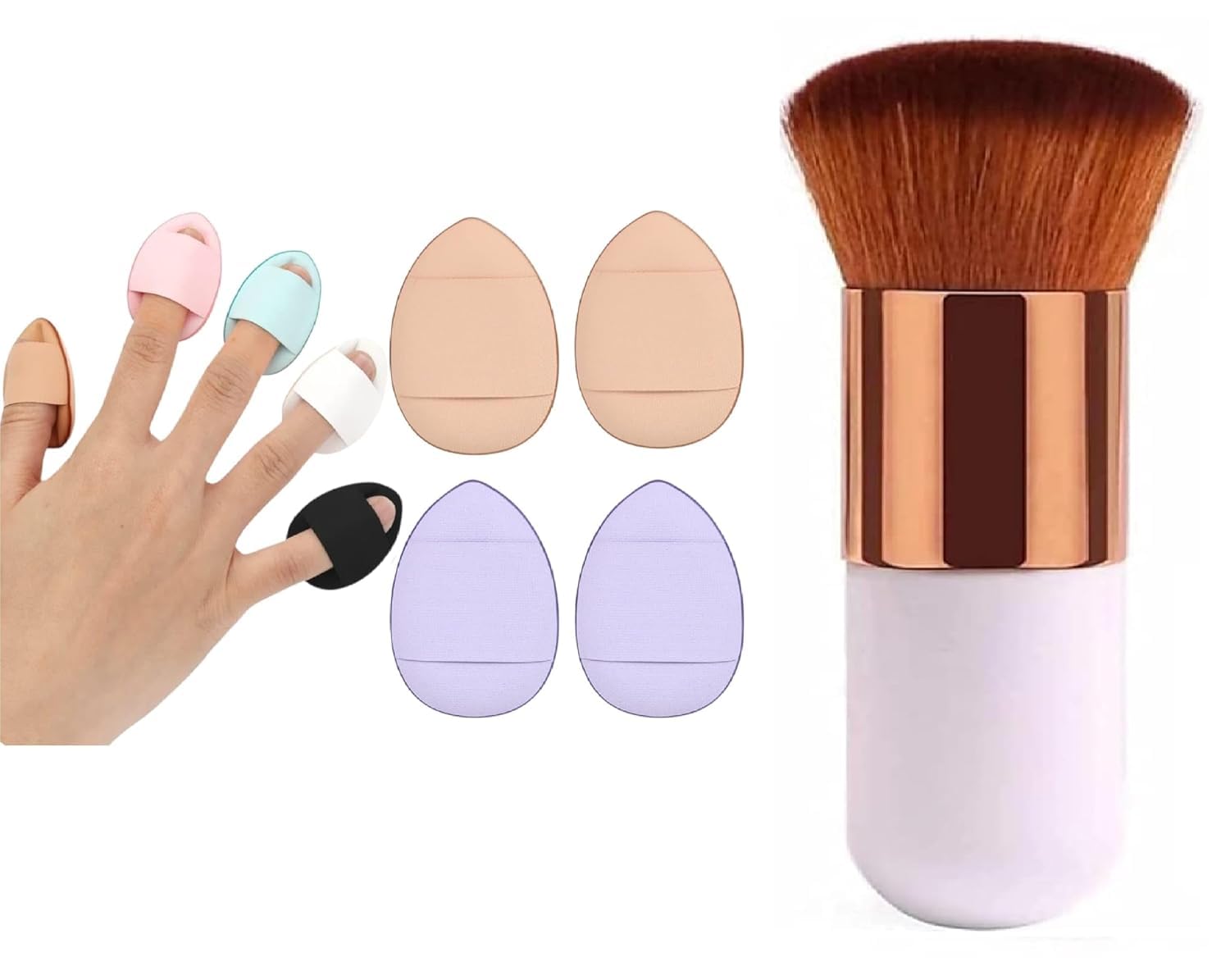 Makeup Brush with Finger Puff Set, Soft Foundation & Powder Applicator Combo, Reusable Cosmetic Blending Tool, Lightweight Professional Makeup Accessories Kit for Women-picture-46