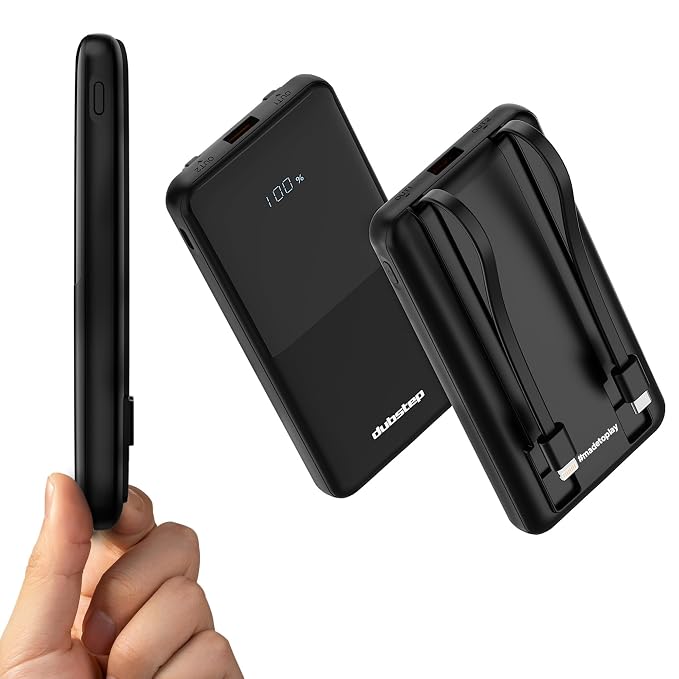 Dubstep PowerBlitz X3 10000mAh 22.5W Power Bank, Built-in Type-C & Lightning Cables, 4 Outputs, Quick Charge 3.0, PD Fast Charging, LED Display, Slim (Black)