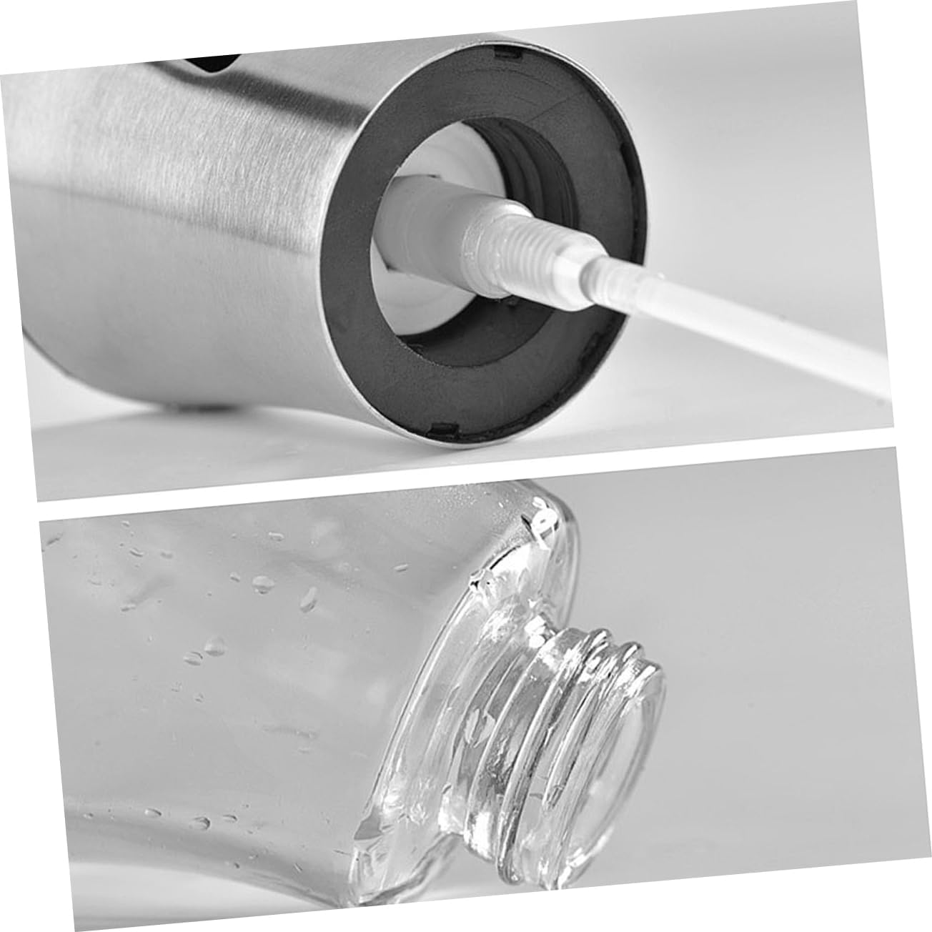 PRETYZOOM Manual Oil Spray Dispenser Bottle 200ml Stainless Steel for Vinegar Soy Sauce Olive Oil
