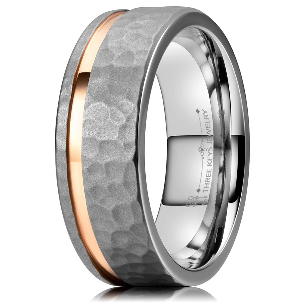 THREE KEYS JEWELRYWomen Wedding Hunting 4mm/6mm/8mm Bands Titanium Viking Carbide Meteorite Ring with Jewels Polished Infinity Unique for Her Silver