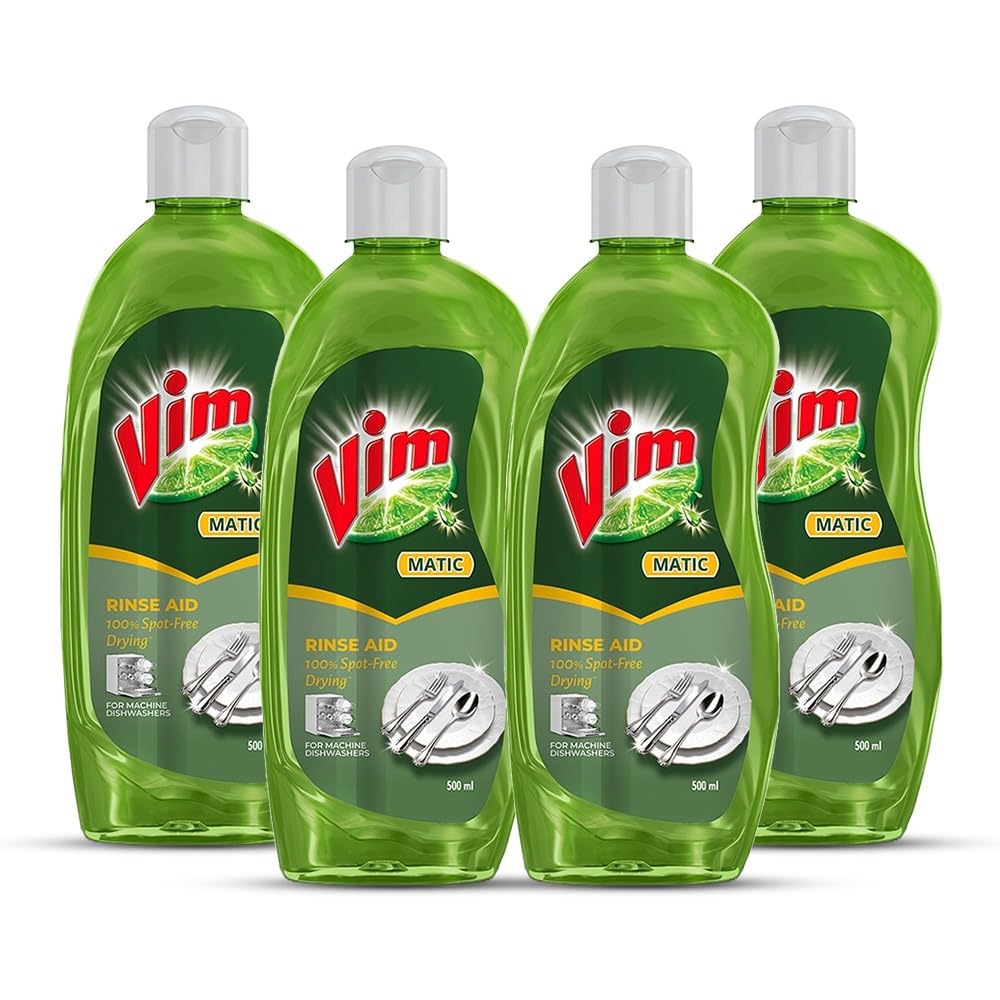 Vim Matic Dishwasher Rinse Aid Liquid 500 Ml, Designed By India S No.1 Dishwash Brand, Adds Spotless Shine To Your Glassware Utensils, Prevents Water Mark (Pack of 4)-picture-29