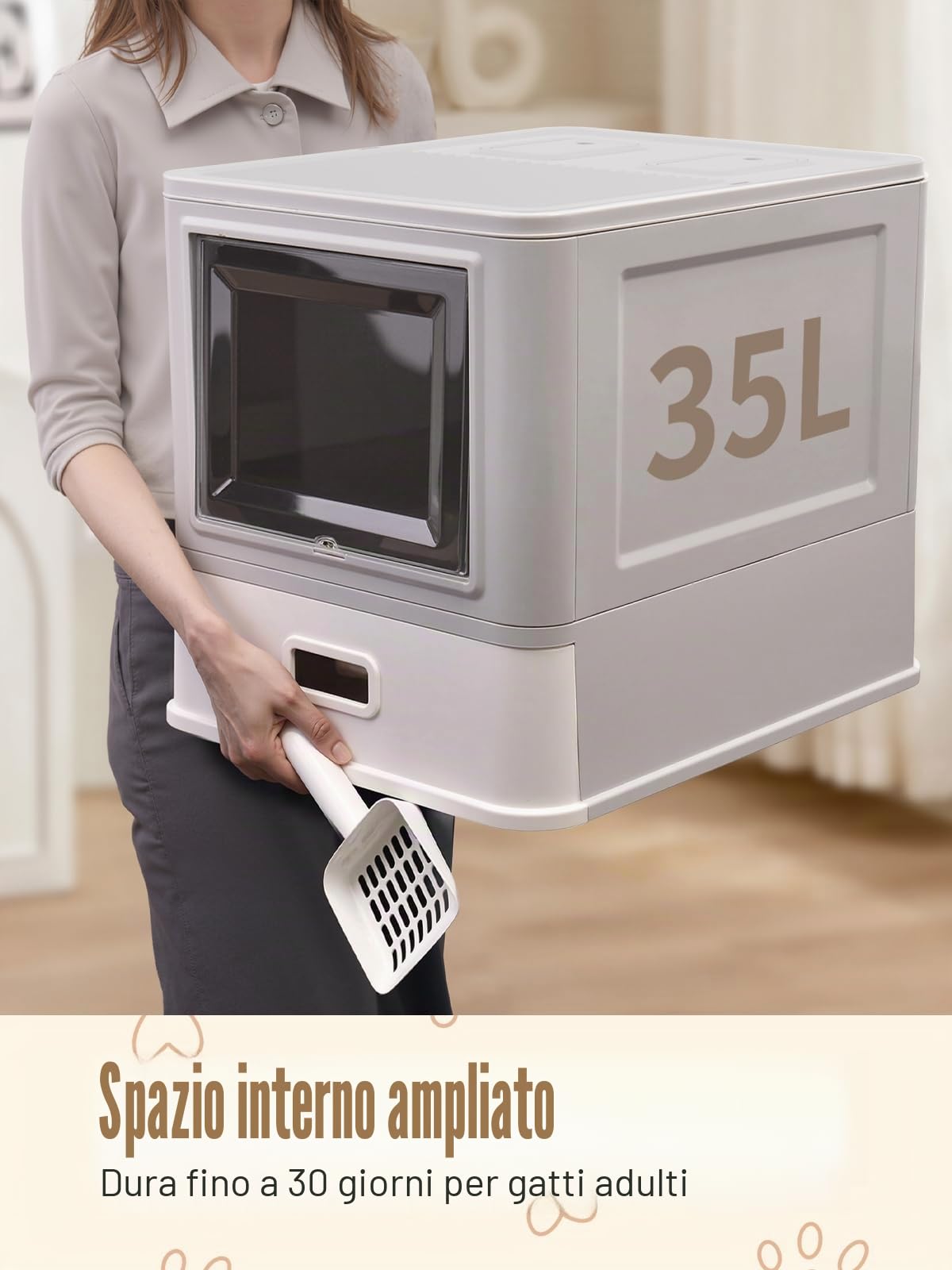 Lettiera chiusa per gatti con coperchio, sacchetto per la neutralizzazione degli odori, grande dimensione, vassoio estraibile in acciaio inox con tappetino per lettiera per gatti fino a 15 kg