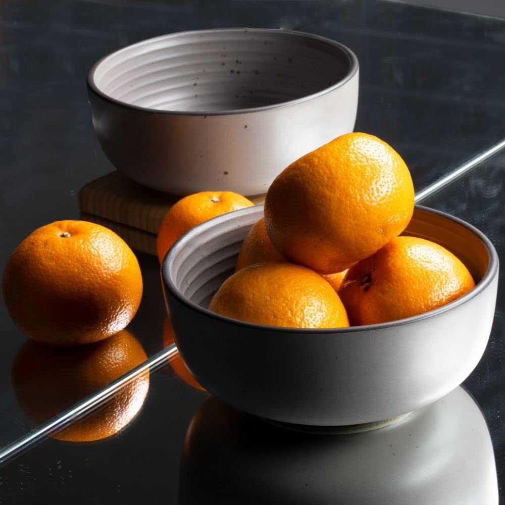 Serving Bowls | Set of 2 | 1.5 ltr | Stoneware Ceramic | Toxin Free | BPA and Lead Free | Microwave & Dishwasher Safe bowls for Snacks,Rice,Dal,Fruits,Salad,Pasta,Noodle,Maggi | Grey cement | Feat