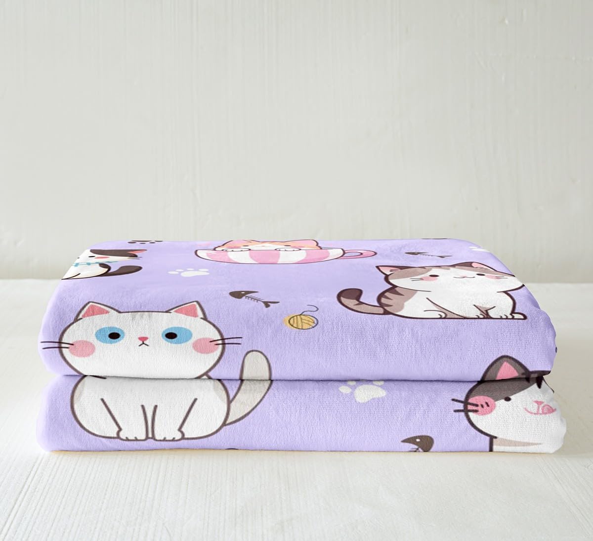 Feelyou Cat Fleece Throw Blanket for Bed Sofa Couch Cats Print Plush Blanket Twin 60"x80" Cartoon Sherpa Blanket Bedroom Decor Cute Kitten Fuzzy Blanket Animal Flannal Blanket,Purple image 4