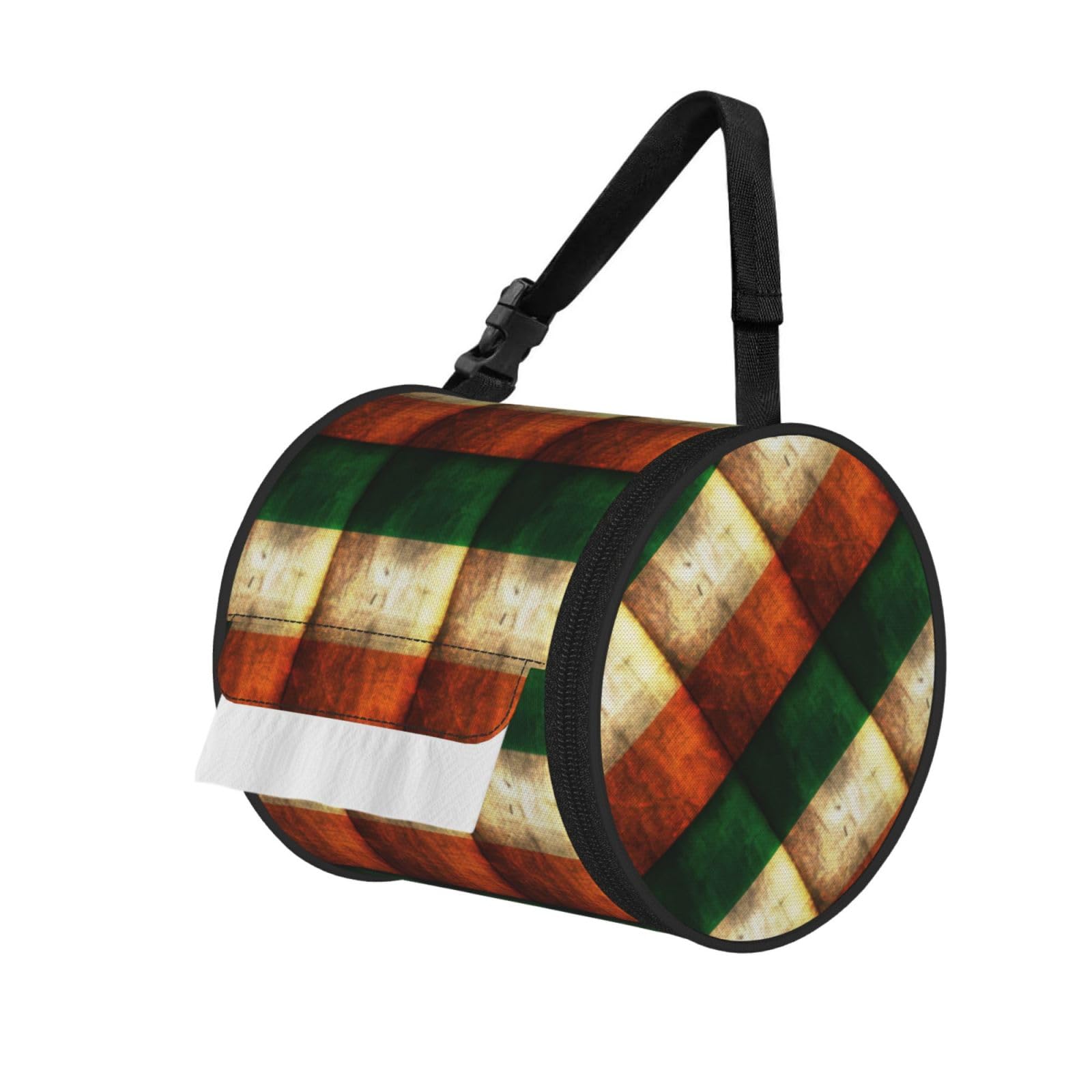 Irish Flag Print Round Tissue Dispenser Bag With Carry Strap, Portable Roll Holder For Car Travel Home