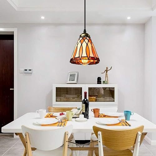 Miniatura 3 de LITFAD Lámpara colgante de pantalla de campana de 6 pulgadas, Tiffany, vitral, una sola luz, mini iluminación colgante, decoración artística, luz